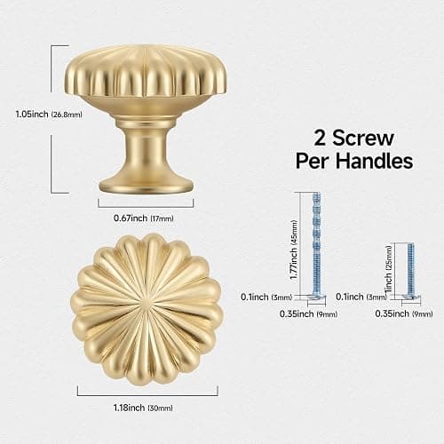 FAPUAL 10 Pack Gold Cabinet Knobs for Kitchen Cabinets and Dresser Drawers，Zinc Alloy Brushed Brass Hardware Handles Pulls，Vintage Cupboard Drawer Knob thumbnail 3