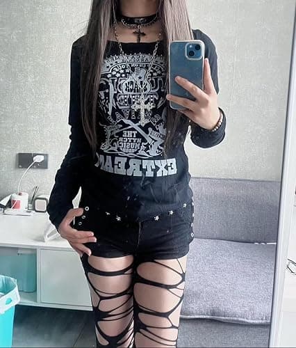 Grunge Shirts Emo Clothe Teen Girls Vintage Graphic Tee Y2k 2000s Goth Top Women Mcbling Long Sleeve Streetwear thumbnail 5