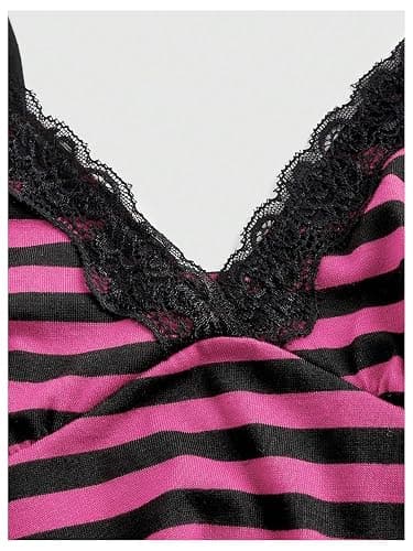 SOLY HUX Womens Y2K Lace Cami Sleeveless Striped Spaghetti Strap Camisole Gothic Babydoll Tops thumbnail 3