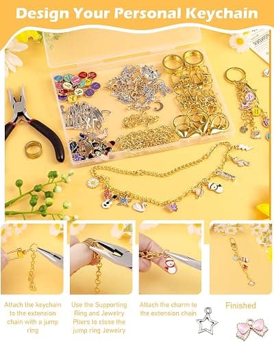 FIVEIZERO 359Pcs Charms Lip Gloss Keychain Making Kit, Charm Making Kit, Bag Charm Kit, Keychain Clips, Lobster Clasps, Jump Rings, Extender Chain & Tools, Keychain Charms for DIY and Jewelry Making thumbnail 4