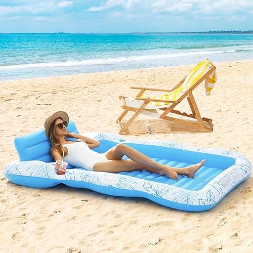Inflatable Adult Pool Lounger Float - BAIAI Large Beach Sun Tanning Floats Raft Sunbathing Water Lounge Floaties Tub with Drink Holder - Blow Up River & Lake Suntan Floating Swimming Mattress Mat thumbnail 5