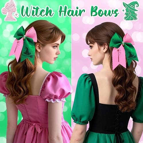 2Pcs Witch Gifts for Girls, Witch Merch Hair Accessories Hair Bows for Witch Movie Fans, Pink Green Cute Bow Hair Clips Party Favors thumbnail 2