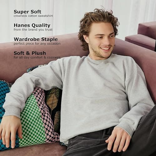 Hanes Men's Sweatshirt, EcoSmart Fleece Crewneck Sweatshirt, Big & Tall Available, 1 or 2-Pack thumbnail 6
