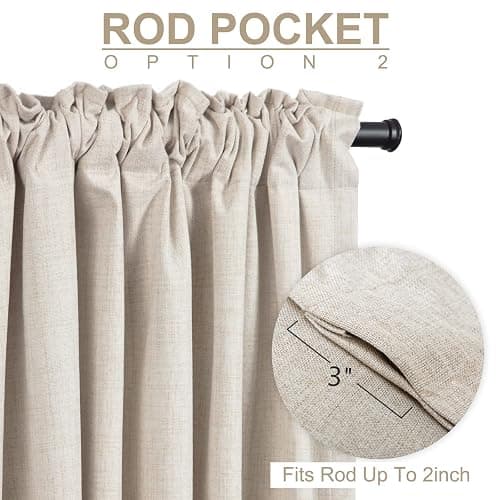 100% Blackout Shield Linen Blackout Curtains for Bedroom 120 Inches Long, Back Tab/Rod Pocket Living Room Drapes, Thermal Insulated Blackout Curtains 2 Panels Set, 50" W x 120" L,Cream thumbnail 4