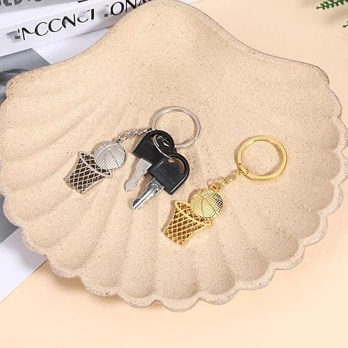 YQQYG 2 PCS Basketball Keyring, Metal Basketball Hoop Keyring, Gold Balls Keychain Silver Sports Keychains, Mini Basketball Backpack Gifts for Boys Men thumbnail 4