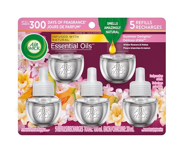 Airwick Plug in Scented Oil Refills, Summer Delights, Infused with natural essential oils for an incredible floral aroma, Air Freshener, 0.67 Fl Oz (5 Refills) - Image 1