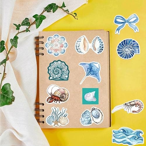 100pcs Aesthetic Stickers for Girl Cute Ocean Beach Waterproof Vinyl Decal Suitable for Water Bottles,Laptop,Luggage,Teens Adults,Keyboards,Backpacks,Skateboards,Water Bottles,Scrapbooks（Blue Coast thumbnail 8