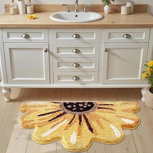 LUMI Floral Bathroom Rug, Absorbent Non Slip Bath Mat, 20"x36" | Sunflower, Soft Plush Microfiber, Quick Dry, Washable Yellow Bath Mats for Shower Floor, Sink Bathtub, Bedroom, Kids Room thumbnail 3