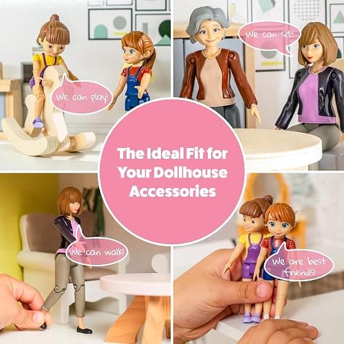 Dollhouse People, Bendable Dollhouse Family Set – 9 Poseable Figures Including Grandpa, Grandma, Mom, Dad, Sister, Brother, Cousins, and a Baby Girl – Perfect for Dollhouse Play and Imaginative Fun thumbnail 2
