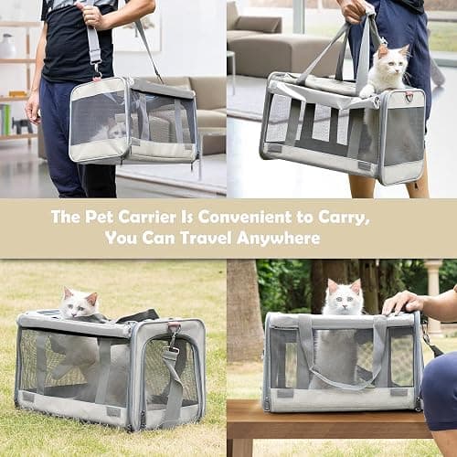 GAPZER Pet Carrier for Large Cat Soft-Sided Animal Traveling Bag for Medium Cat up to 20lbs / Washable Small Dog Puppy 10 lbs Crate Case with Privacy Curtains for Home Outdoor Travel Beige White thumbnail 8