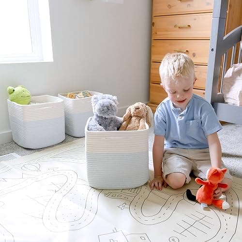 NaturalCozy Storage Cubes 11 Inch Cotton Rope Woven Baskets for Organizing, 3-Pack | Cube Storage Bin | Square Storage Baskets for Shelves Organizer, Classroom, Kids Toy Bins, Closet, Baby Nursery thumbnail 4