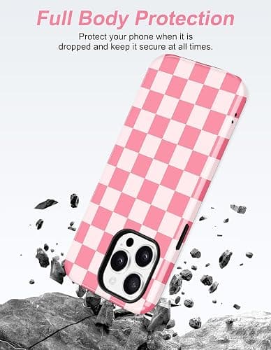 Jusy Magnetic Checkered Phone Case for iPhone 17,Pale Pink | Compatible with MagSafe, Cute Aesthetic Plaid Design, TPU and PC Protective Shockproof Cover thumbnail 4