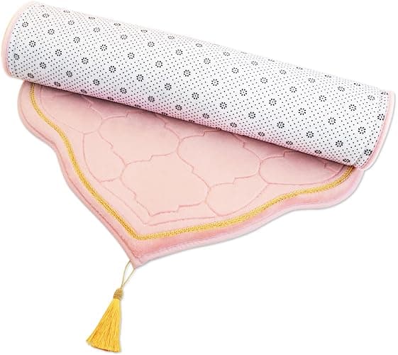 YAZEIN Muslim Prayer Rug with Tasbih Prayer Beads, Soft Memory Foam Prayer Matt Islam, Padded Islamic Prayer Mat Thick for Men and Women, Janamaz, Sajadah (25.6" x 43.3", Pink) thumbnail 7