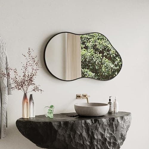 EVORALIS Irregular Wall Mirror - 26''×46'' Asymmetrical Decorative Tempered Glass Aluminum Alloy Framed Mirrors Cloud Mirror Wavy Mirrors for Bathroom, Bedroom, Living Room, Entryway（Black） thumbnail 4