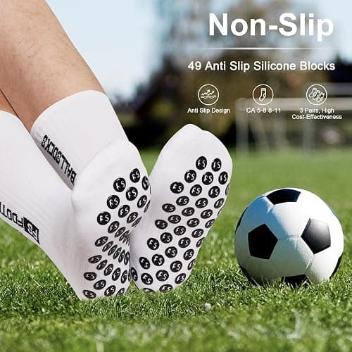 Grip Socks Soccer 3 Pairs Non Slip Sport Socks for Men & Youth, Yoga Socks for Women, Size CA 5-8 8-11 Football Socks thumbnail 4