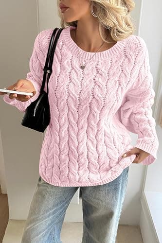 Cicy Bell Womens Oversized Cable Knit Sweaters Long Sleeve Chunky Pullover | Fall Clothes, Casual Trendy, Crewneck, Loose Fit, Pullover Tops, Winter Warm thumbnail 5