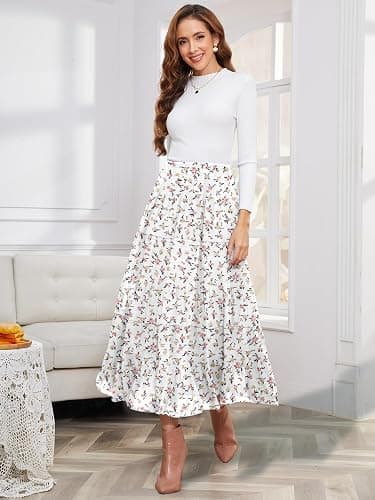 NASHALYLY Women's Chiffon Elastic High Waist Pleated A-Line Flared Maxi Skirts thumbnail 3