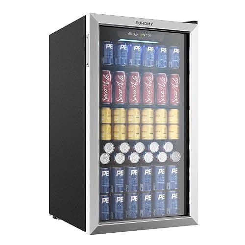 EUHOMY Beverage Refrigerator Cooler, 130 Can Mini Fridge with Glass Door for Soda Beer or Wine, Beverage Cooler for Home, Office, Bar with Adjustable Removable Shelves, Silver - Image 1