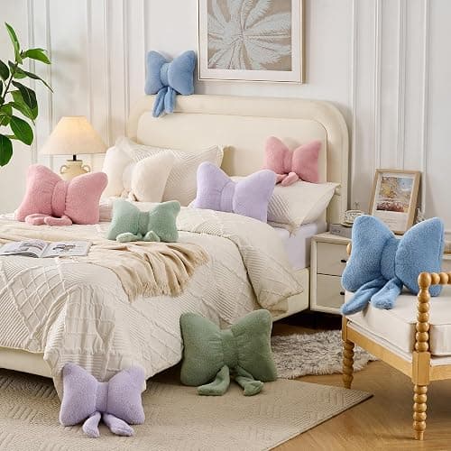 XIAIJIA Bowknot Throw Pillows Bow Decorative Pillow Aesthetic Home Decor Knot Plush Pillows Soft Seat Cushions Cute Throw Pillow for Couch Bow Room Decor thumbnail 4