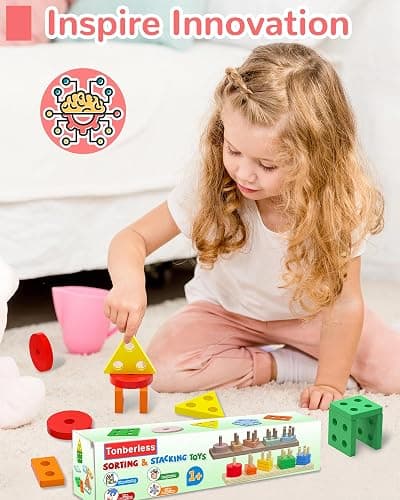 Tonberless Montessori Toys for 1 2 3 Year Old Boy Girl, Toys for Ages 2-4 Toddlers Kids Baby, 1 2 Year Old Boy Girl Birthday Gifts, Wooden Learning Puzzles Shape Sorter Toys for Toddlers 1-3 thumbnail 2