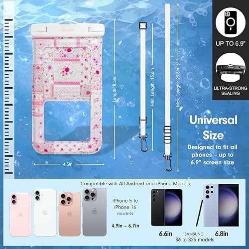 Sonix Waterproof Phone Pouch - Floating Phone Case Dry Bag w/Crossbody Lanyard - Beach Cruise Travel Essentials - Compatible w/All Devices, Touchscreen Friendly | Patchwork Cottage thumbnail 5