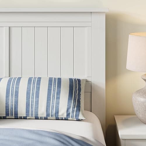 ComfIQ Serene Solid Wood Window-Pane Panel Headboard – Easy Assembly, Casual Coastal Style – Queen Size in White thumbnail 4