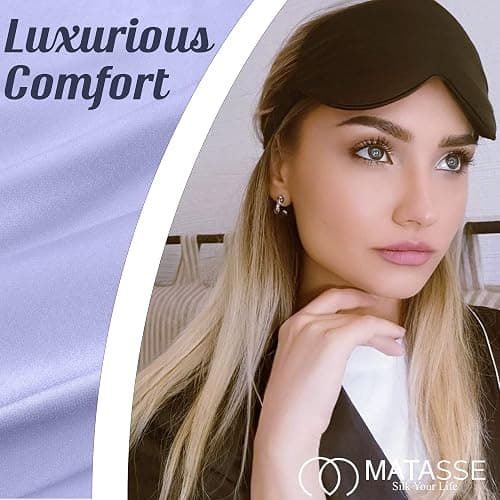 MATASSE Silk Eye Mask for Sleeping with Adjustable Elastic Band - 3D Contoured, Eye Cover Sleep Mask w/Genuine Mulberry Silk Including The Strap for Women, Men (Black) thumbnail 6