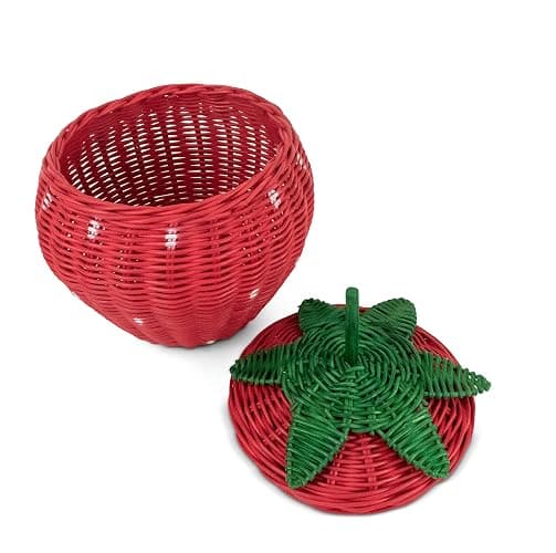 G6 COLLECTION Strawberry Rattan Storage Basket With Lid Decorative Bin Home Decor Hand Woven Shelf Organizer Cute Handmade Handcrafted Gift Art Decoration Artwork Wicker Strawberry (Medium) thumbnail 3