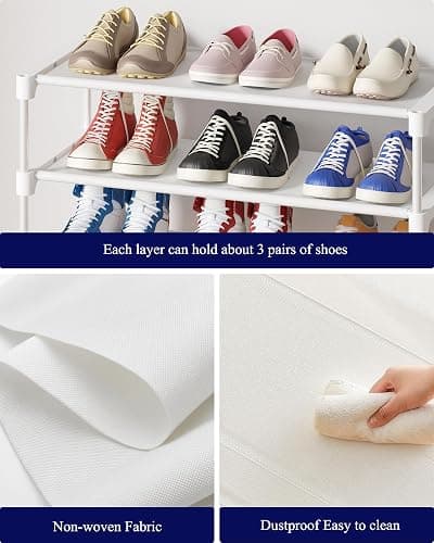 Kitsure Shoe Rack - Non-Woven Shoe Rack Shelf, Shoe Organizer for Closet, Entryway, Garage & Corridor, Stackable Shoe Shelves, 27.5" Wide - 3 Tier, White thumbnail 5