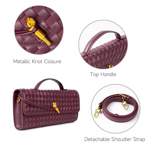 Joryin Woven Purse for Women Evening Clutch Woven Leather & Suede Handbags Crossbody Bag Suede Purse Formal Evening Bag thumbnail 3