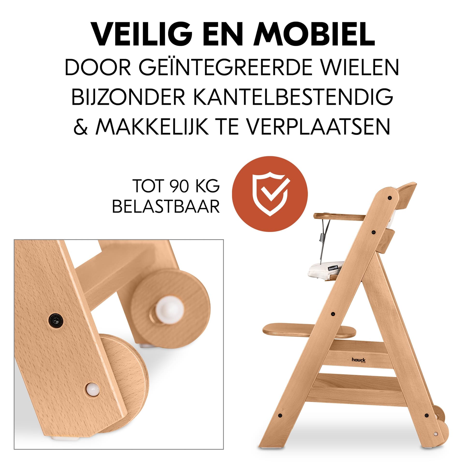 hauck Beta+ Newborn Premium High Chair from 0 Months - Wooden Children's Chair with Baby Bouncer (Baby Swing), Seat Cushion, Tray (Sun Lounger: Light Grey, Nature) thumbnail 5