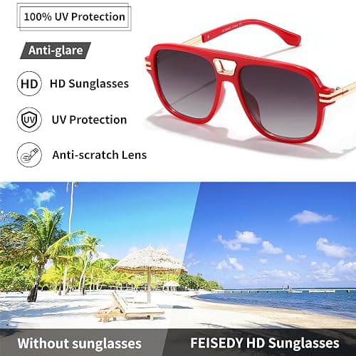 FEISEDY Retro Aviator Sunglasses for Women Men Vintage Trendy Oversized Square Shades UV400 B0106 thumbnail 6