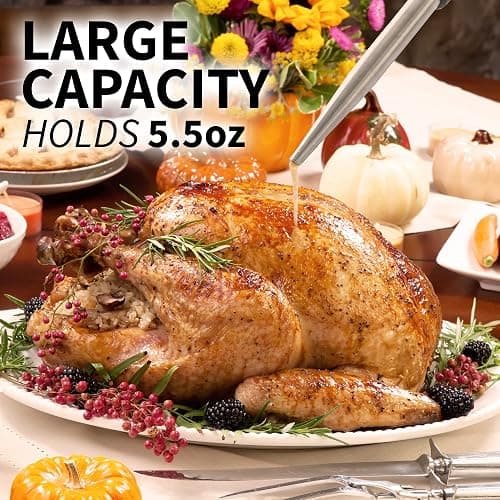 Zulay Kitchen Stainless Steel Turkey Baster for Cooking - Food Grade Metal Baster Syringe & Silicone Suction Bulb - Large Size With 2 Detachable Needles and Cleaning Brush thumbnail 9