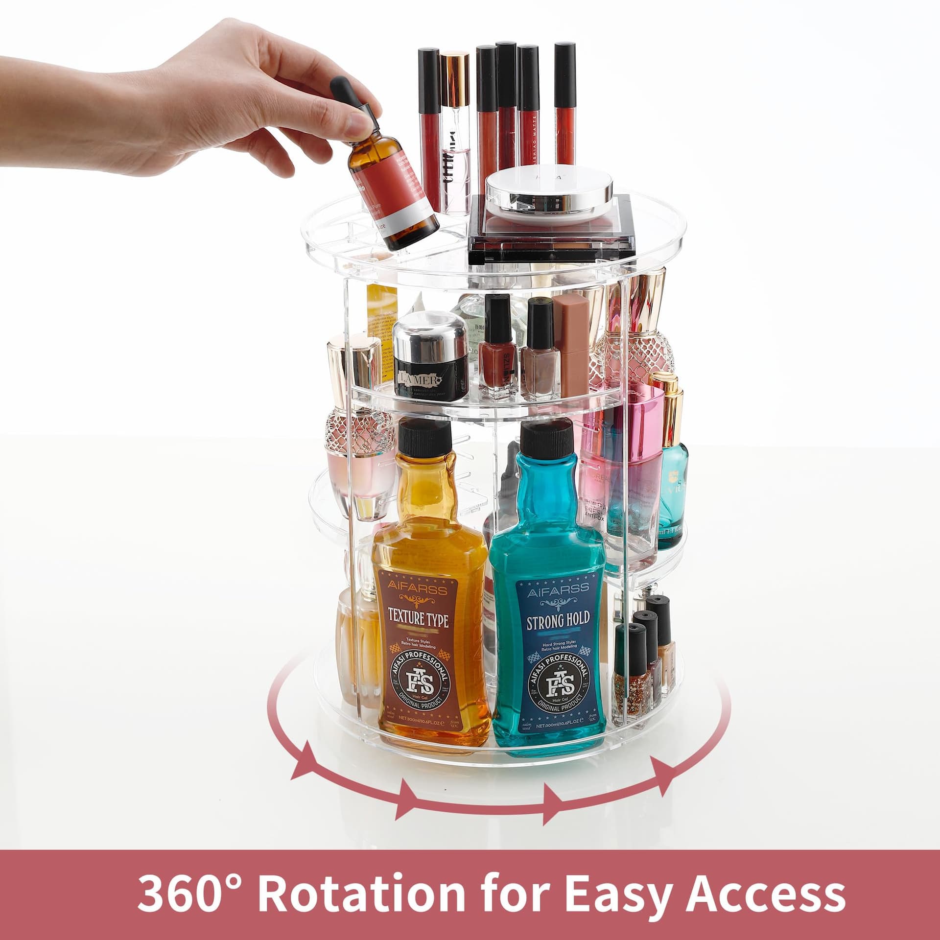 Cosmetic Makeup Organiser, 360° Rotating Storage Transparent Adjustable Multi-Function Dressing Cosmetic Organizer Dressing Table Changing Table Bedroom Bathroom Transparent Colour thumbnail 4