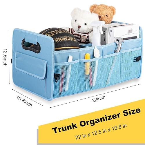 JiatuA Car Trunk Organizer, Car Organizers and Storage Collapsible Multi Compartment Container Box, Adjustable Car Accessories for SUV Sedan Truck, Standard Size, Light Blue thumbnail 5