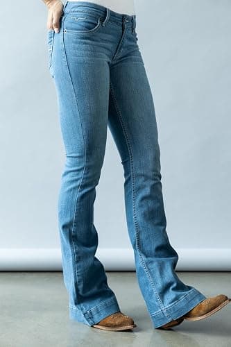 Kimes Ranch Women's Lola Soho Fade Western Mid-Rise Wide Flare Leg Light Wash Tri-Blend Denim Blue Jeans - 12-30 thumbnail 4