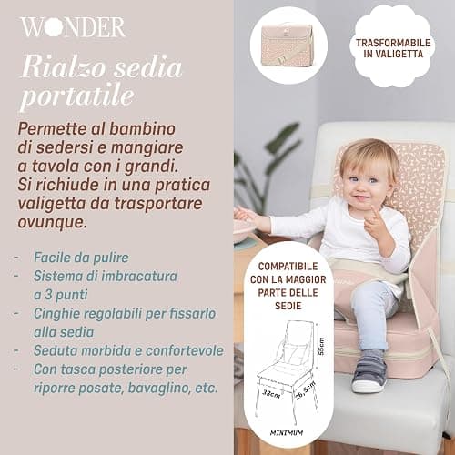 Suavinex, seggiolone portatile per bambini +6 mesi, rialzo per seggiolone, seggiolone universale trasformabile in borsa, facile da pulire, leggero, con imbracatura, morbido e con schienale, rosa thumbnail 3