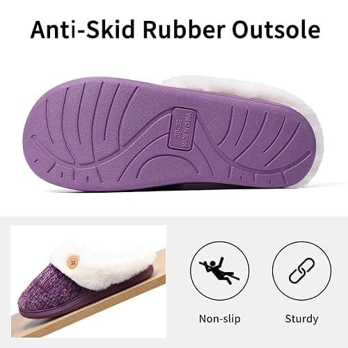 Evshine Warm Knit House Slippers for Women Comfy Wool-Like Lined Chenille Slippers with Memory Foam and Indoor Outdoor Soles thumbnail 5