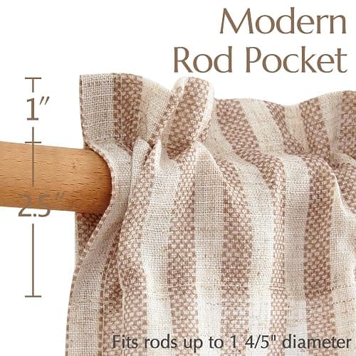 jinchan Striped Linen Kitchen Curtains 24 Inches Length Tier Curtains Farmhouse Modern Cafe Style Small Window Treatments Airy Light Filtering Rod Pocket for Living Room Bathroom 2 Panels Tan thumbnail 2