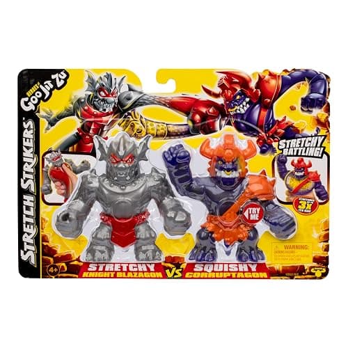Heroes of Goo Jit Zu Stretch Strikers Versus Pack, Stretchy Battling, Stretches up to 3X its Size, Stretchy Knight Blazagon VS Squishy Corruptagon thumbnail 3