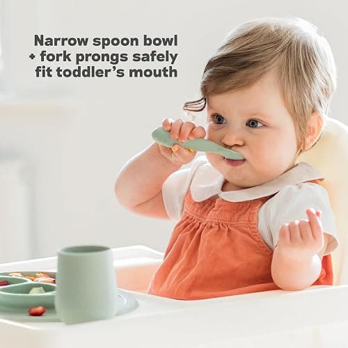 ezpz Mini Utensils - 12 Months+ (Fork & Spoon in Blush) - 100% BPA Free Fork and Spoon - Toddler Utensils - Designed by a Pediatric Feeding Specialist thumbnail 5