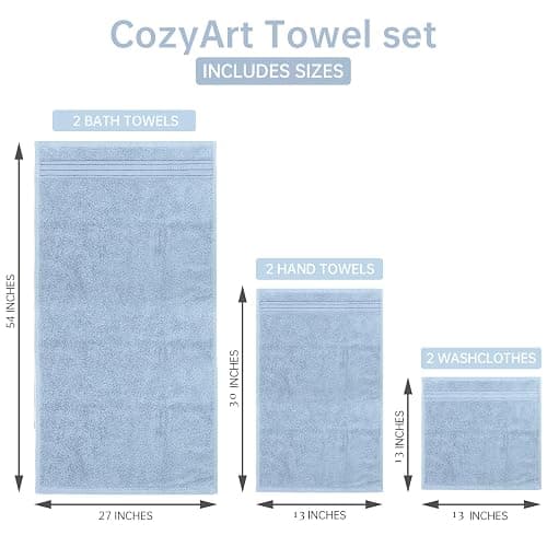 COZYART Light Blue Towel Sets for Bathroom 6Pcs, Turkish Cotton Bath Towel Set Soft Highly Absorbent and Durable 650 GSM Luxury Bathroom Sets with 2 Bath Towels, 2 Hand Towels, 2 Washclothes thumbnail 3