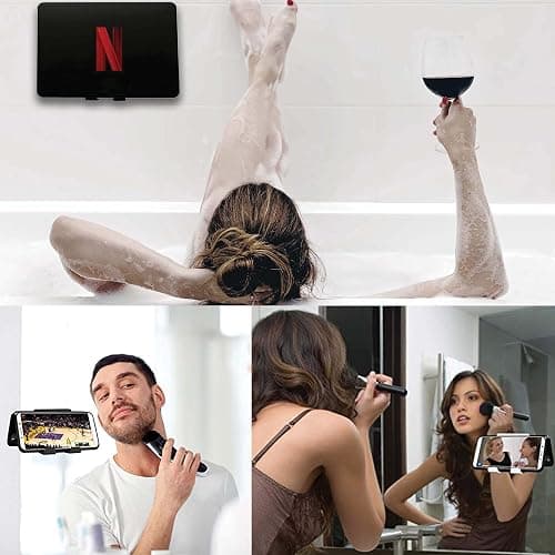 AIRSTIK Cell Phone Holder for Glass Shower, Mirror & Window, White | Universal Micro-Suction Mount, Removable Back Plate, Reusable & Waterproof, For Bathroom, Kitchen, Dorm, Gym, Made in USA thumbnail 4
