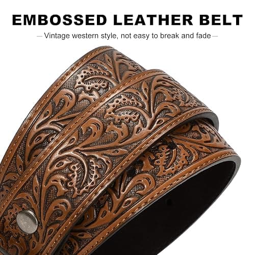 LALATCH Cowboy Western Belts for Men Women, Mens Western Cowboy Belt Embossed Belt Bull Buckle for Jeans Gifts Christmas thumbnail 5