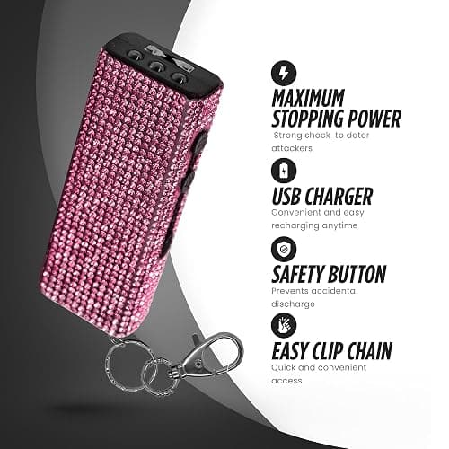 Guard Dog Security Bling It On Stun Gun and Pepper Spray for Self Defense, Fashionable Self-Defense Keychain Set for Women, Glow-in-the-Dark Actuator, 16-Ft Range, USB Rechargeable thumbnail 2