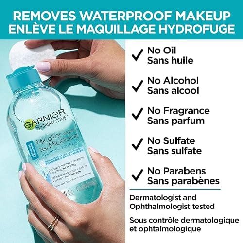 Garnier SkinActive Micellar Cleansing Water, For Waterproof Makeup, 3.4 Fl Oz thumbnail 6