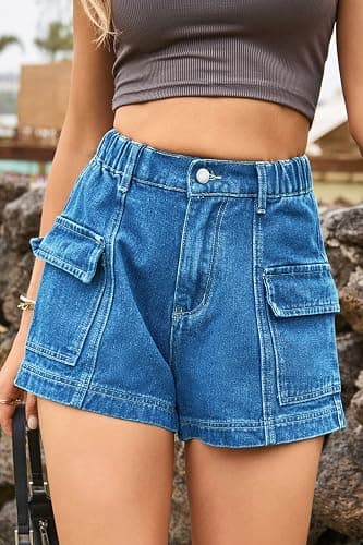YOCUR Womens Cargo Denim Shorts - Summer Casual Vintage Loose Button Zipper Shorts thumbnail 6