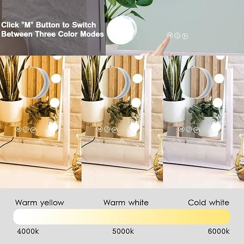 BWLLNI Lighted Makeup Mirror Hollywood Mirror Vanity Mirror with Lights, Touch Control Design 3 Colors Dimable LED Bulbs, Detachable 10X Magnification, 360°Rotation, (White) 12" L x 14" W thumbnail 2