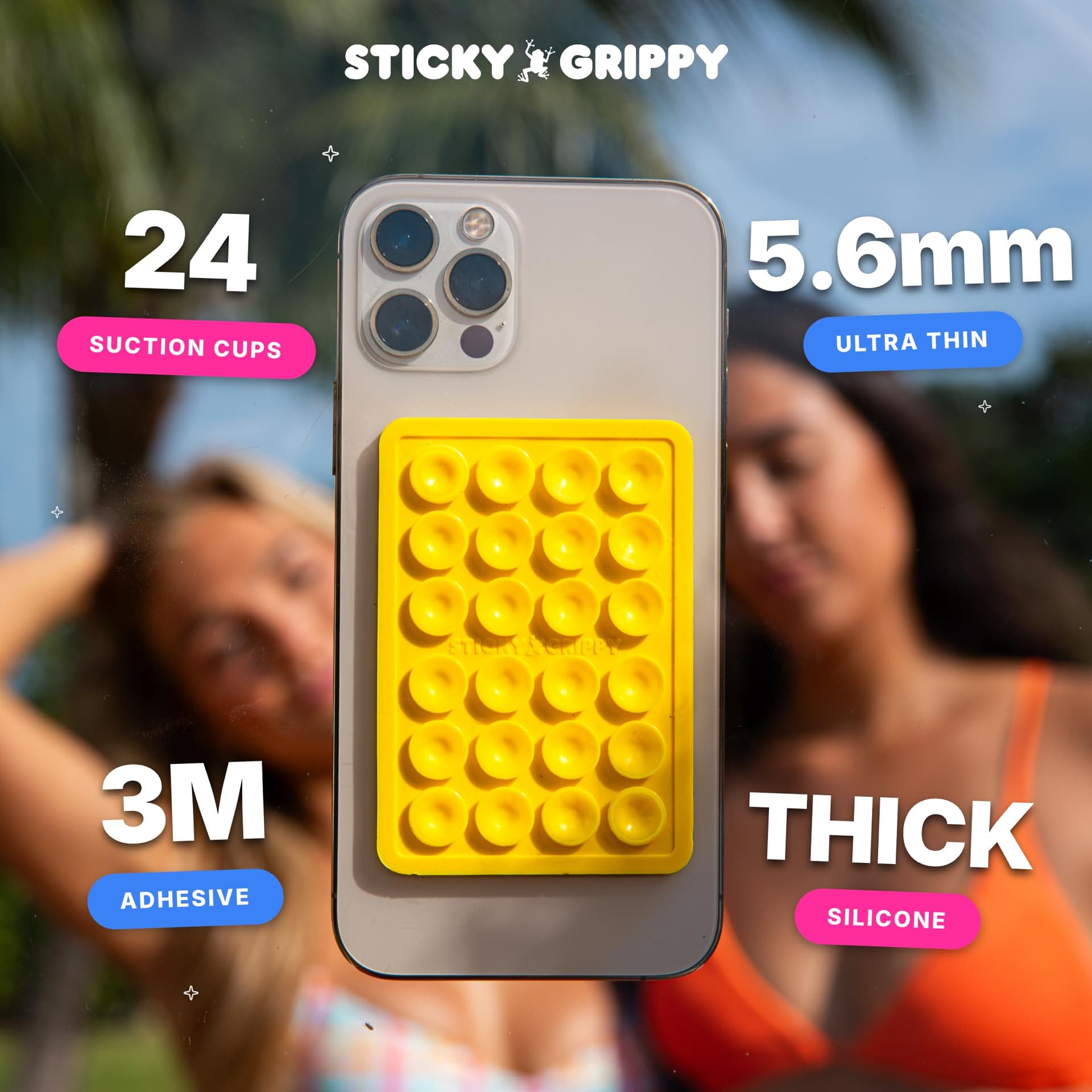 StickyGrippy Suction Phone Case Mount, Silicon Adhesive Phone Accessory for iPhone and Android, Hands-Free Fidget Toy Mirror Shower Phone Holder, Tiktok Videos and Selfies (Pink) thumbnail 4