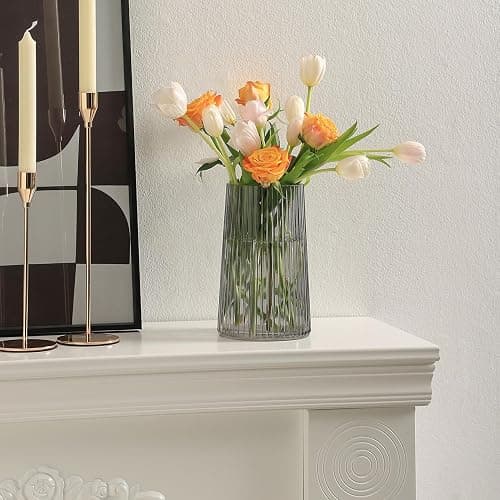 MARTAGE Black Glass Vase for Flower, Flower Vase for Bouquet, Modern Glass Vases, Ribbed Vases for Living Room, Bedroom, Dining Table, Office, Wedding, Centerpieces, 8 Inches thumbnail 4